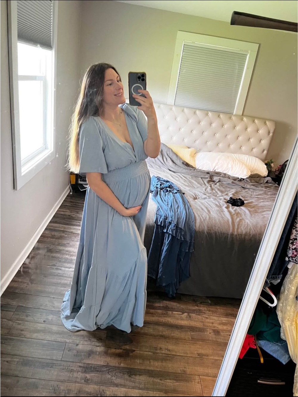 Pinkblush Light Blue Maternity Maxi Dress with V-Neck